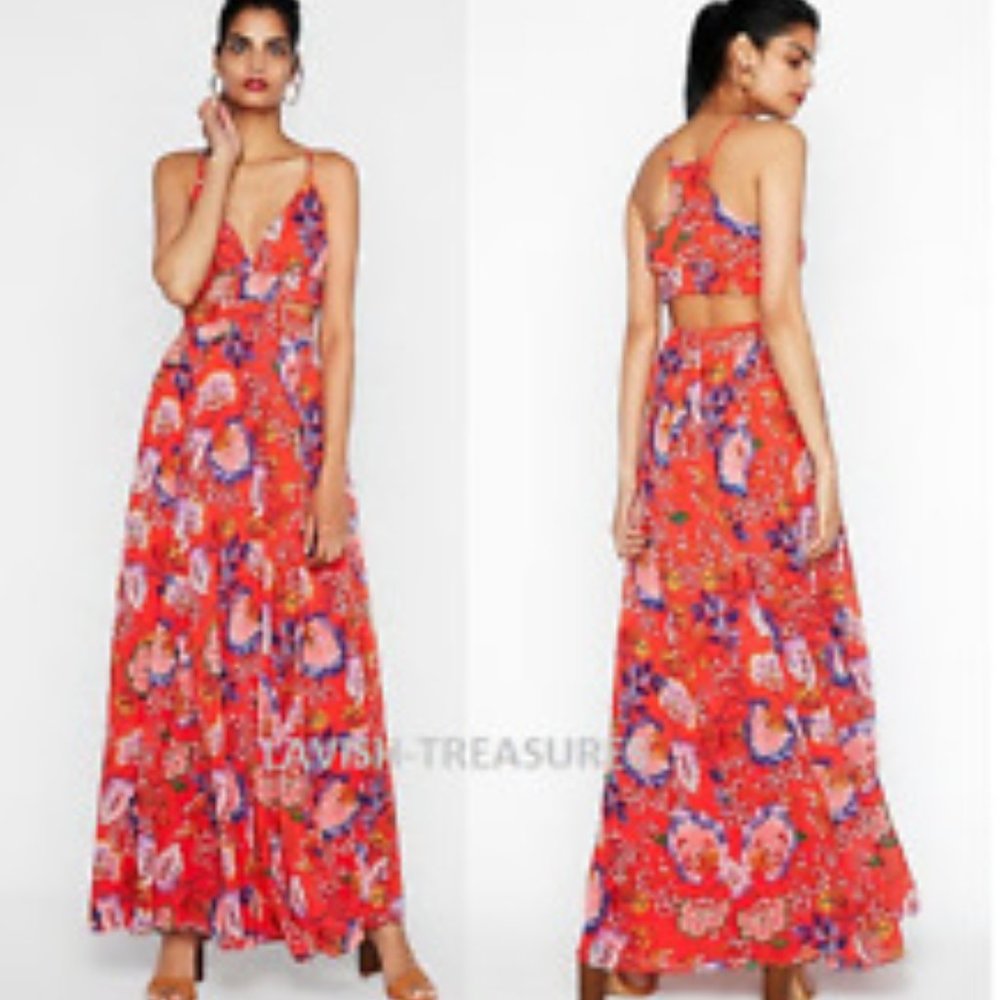 Express red floral maxi with side cut outs